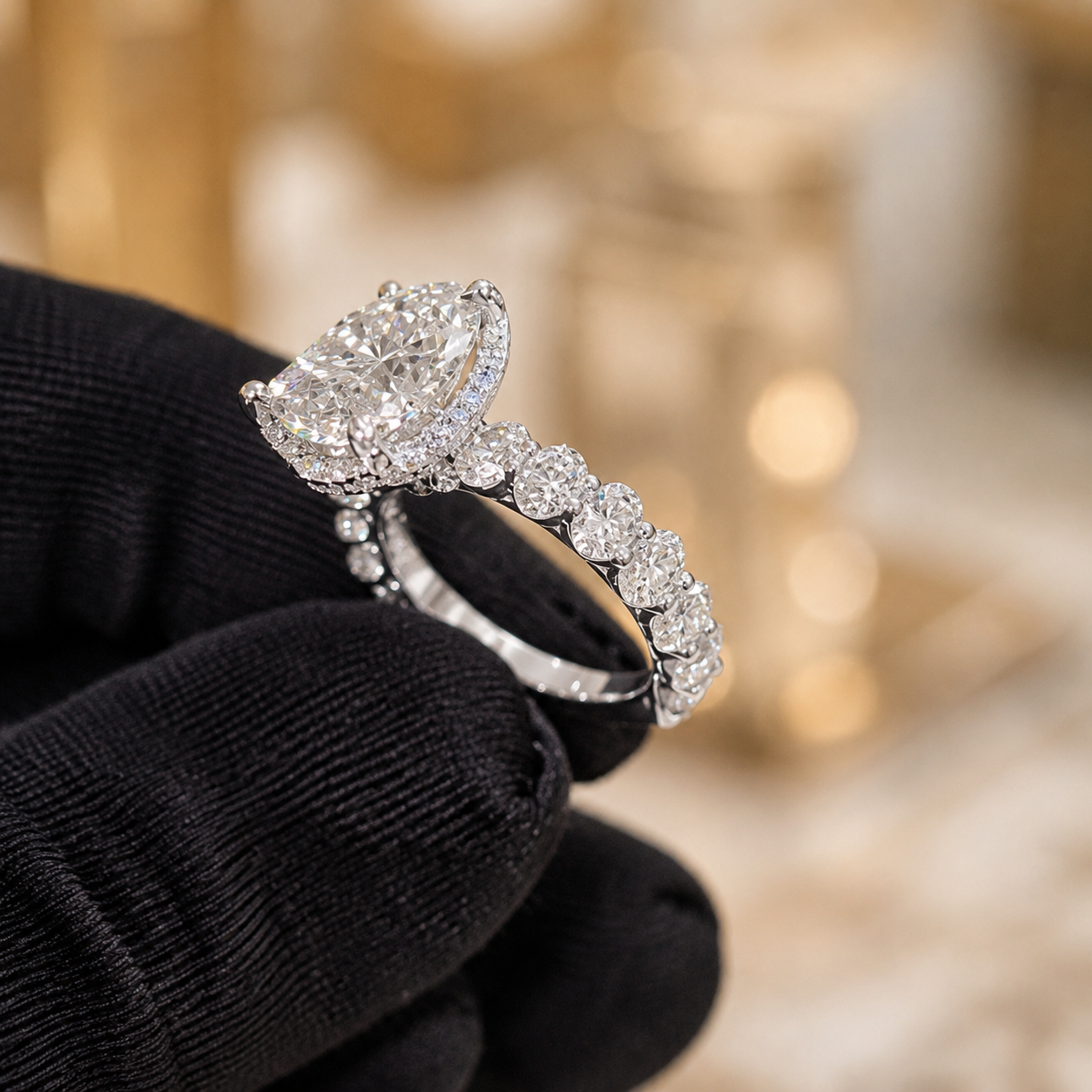 5.00 CT Oval Lab-Grown Diamond Hidden Halo Engagement Ring in 14K White Gold – Oval Side Stone Solitaire Design