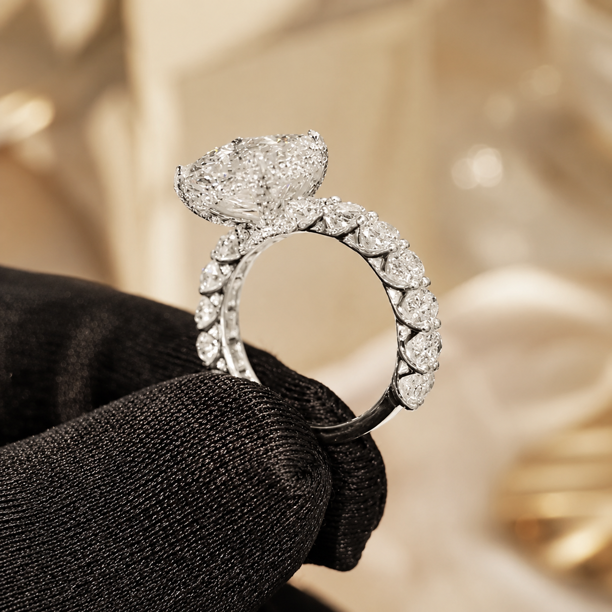 5.00 CT Oval Lab-Grown Diamond Hidden Halo Engagement Ring in 14K White Gold – Oval Side Stone Solitaire Design