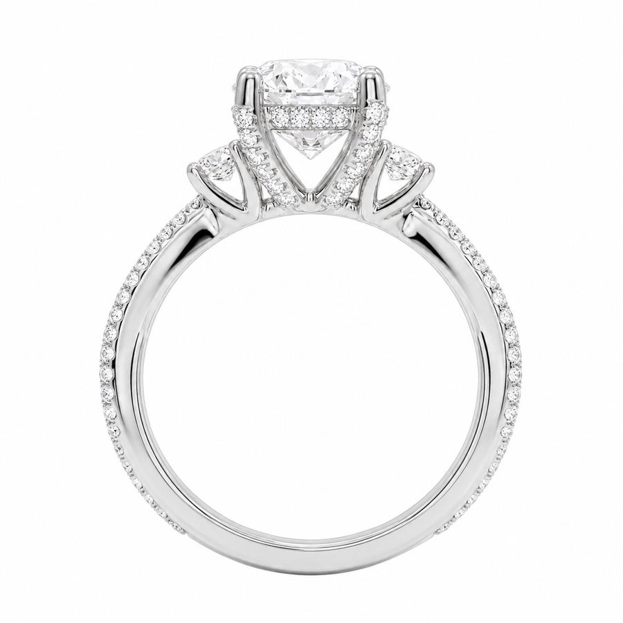 3.00 CT Pear Lab-Grown Diamond Hidden Halo Three Stone Engagement Ring in 14K White Gold – Petite Twisted Vine Design