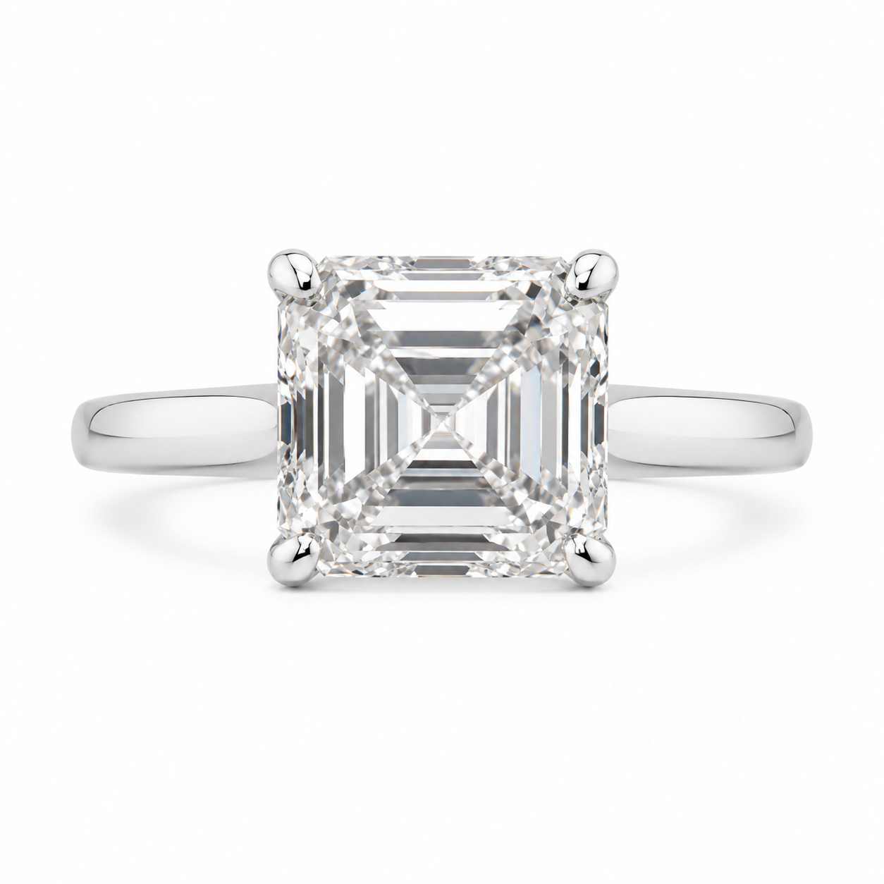 4.00 CT Asscher Cut Lab-Grown Diamond Solitaire Engagement Ring in 14K White Gold â€“ Classic Art Deco Design from Diamond Studio