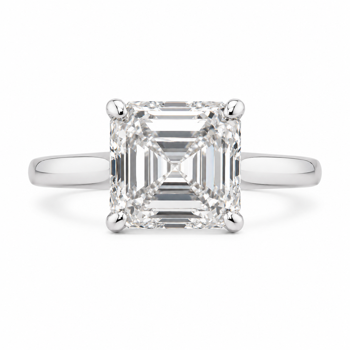 4.00 CT Asscher Cut Lab-Grown Diamond Solitaire Engagement Ring in 14K White Gold â€“ Classic Art Deco Design from Diamond Studio
