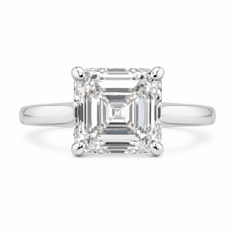 4.00 CT Asscher Cut Lab-Grown Diamond Solitaire Engagement Ring in 14K White Gold – Classic Art Deco Design