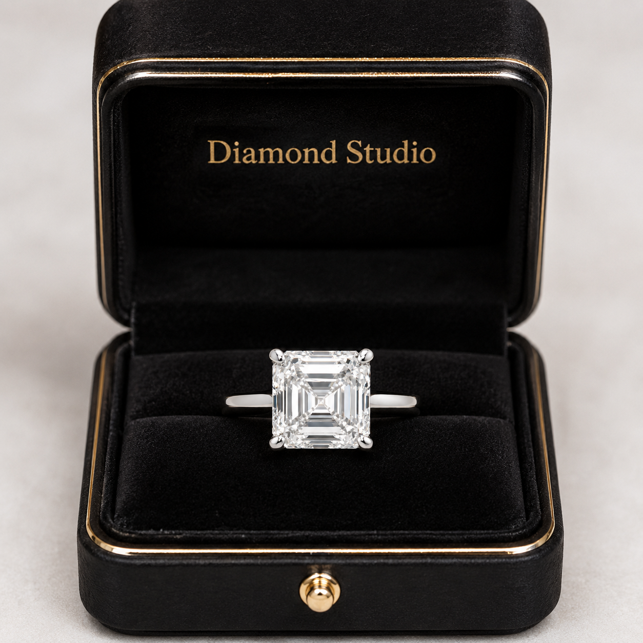 4.00 CT Asscher Cut Lab-Grown Diamond Solitaire Engagement Ring in 14K White Gold â€“ Classic Art Deco Design from Diamond Studio