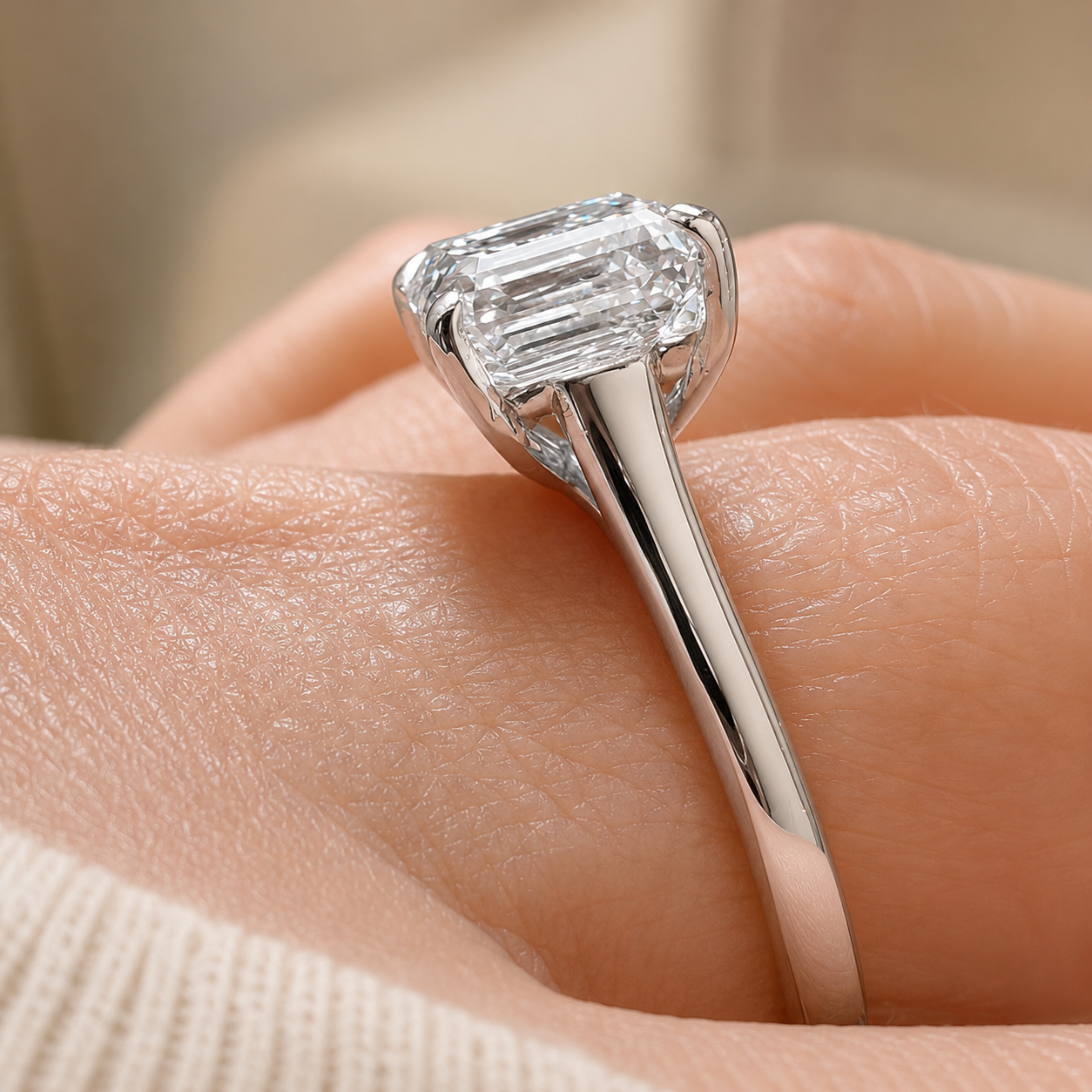 4.00 CT Asscher Cut Lab-Grown Diamond Solitaire Engagement Ring in 14K White Gold â€“ Classic Art Deco Design from Diamond Studio