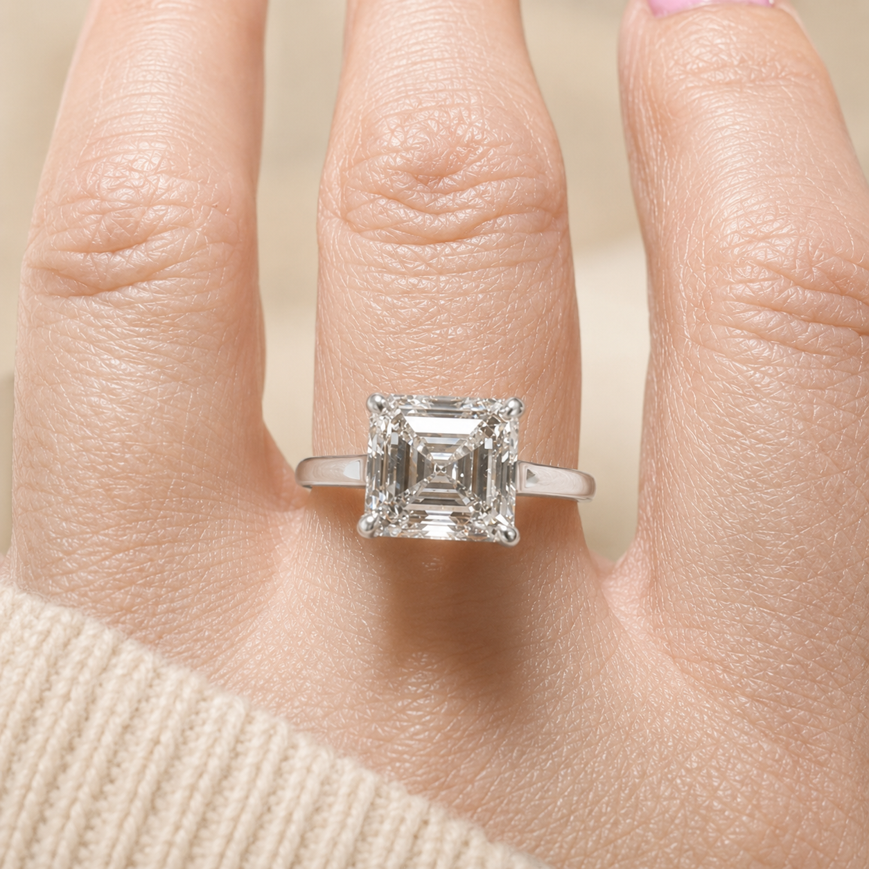 4.00 CT Asscher Cut Lab-Grown Diamond Solitaire Engagement Ring in 14K White Gold â€“ Classic Art Deco Design from Diamond Studio