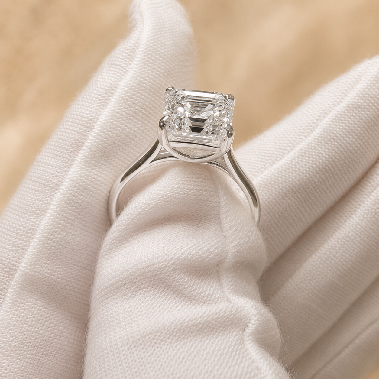 4.00 CT Asscher Cut Lab-Grown Diamond Solitaire Engagement Ring in 14K White Gold â€“ Classic Art Deco Design from Diamond Studio