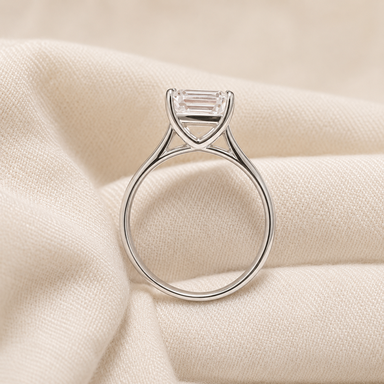 4.00 CT Asscher Cut Lab-Grown Diamond Solitaire Engagement Ring in 14K White Gold â€“ Classic Art Deco Design from Diamond Studio