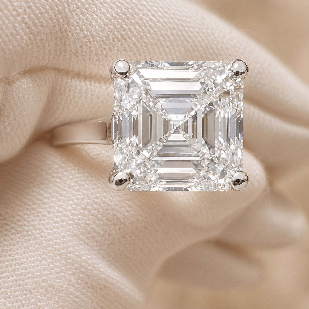 4.00 CT Asscher Cut Lab-Grown Diamond Solitaire Engagement Ring in 14K White Gold â€“ Classic Art Deco Design from Diamond Studio