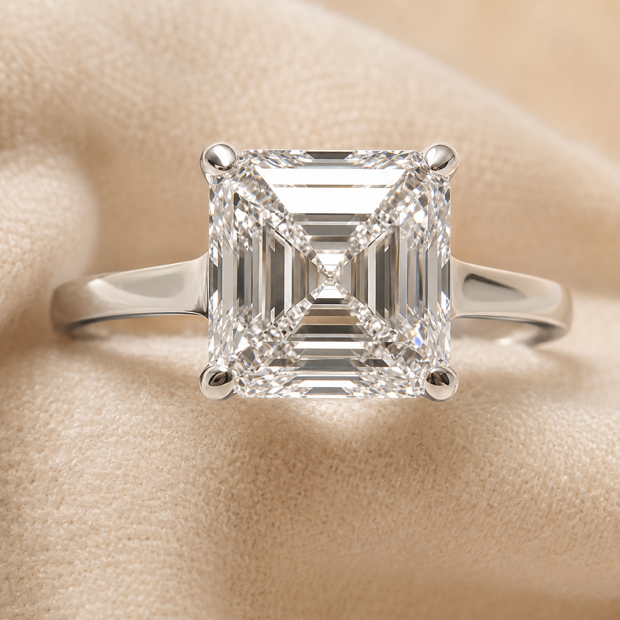 4.00 CT Asscher Cut Lab-Grown Diamond Solitaire Engagement Ring in 14K White Gold â€“ Classic Art Deco Design from Diamond Studio