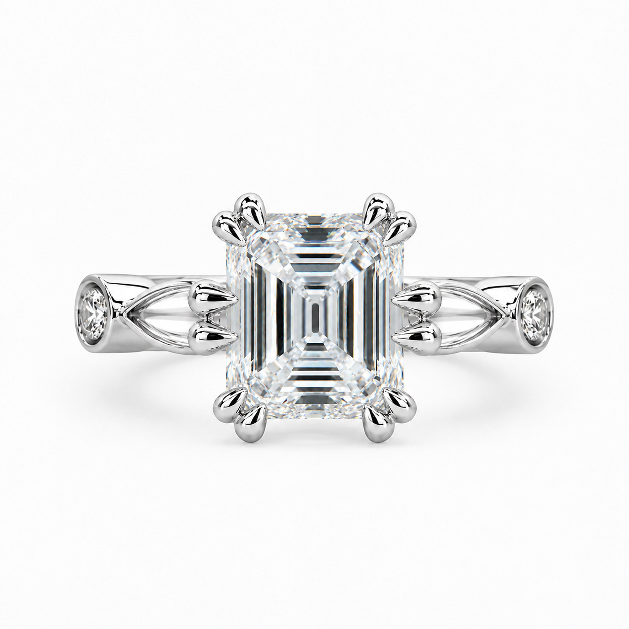 3.50 CT Asscher Cut Lab-Grown Diamond Solitaire Engagement Ring in 14K White Gold â€“ Antique Old Mine Inspired Double Claw Design from Diamond Studio