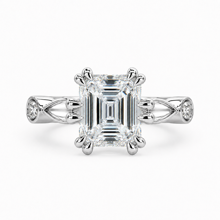 3.50 CT Asscher Cut Lab-Grown Diamond Solitaire Engagement Ring in 14K White Gold â€“ Antique Old Mine Inspired Double Claw Design from Diamond Studio