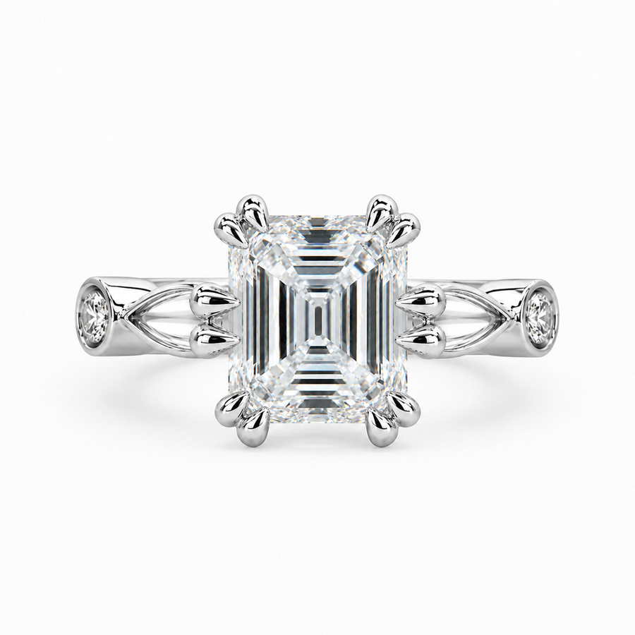 3.50 CT Asscher Cut Lab-Grown Diamond Solitaire Engagement Ring in 14K White Gold – Antique Old Mine Inspired Double Claw Design