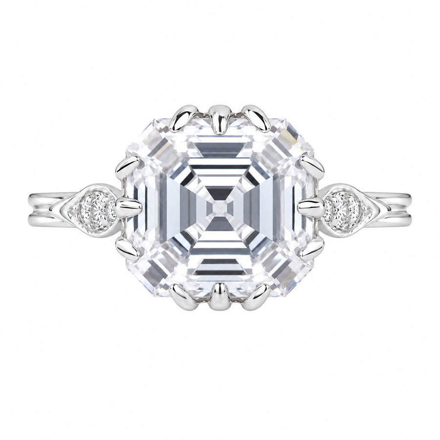 3.50 CT Asscher Cut Lab-Grown Diamond Solitaire Engagement Ring in 14K White Gold – Vintage Decorative Prong Design