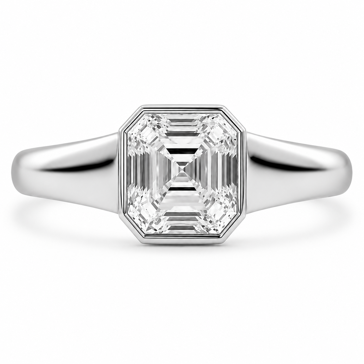 2.00 CT Asscher Cut Lab-Grown Diamond Signet Ring in 14K White Gold – Modern Statement Ring for Women