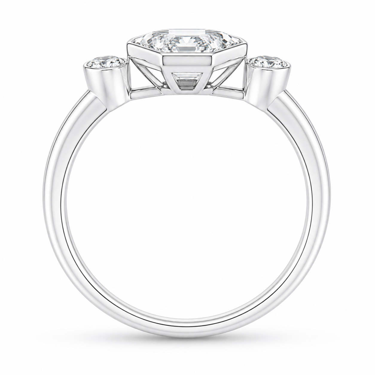 2.50 CT Asscher Cut Lab-Grown Diamond Engagement Ring in White Gold – Round Accent Solitaire Design