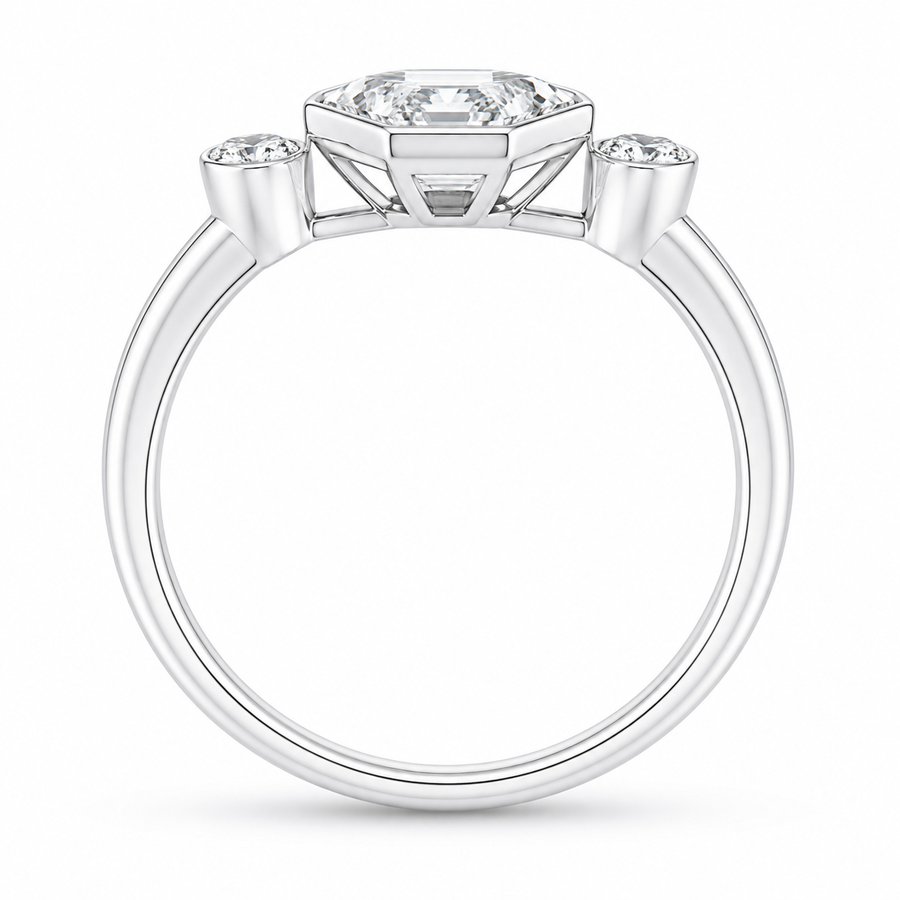 2.50 CT Asscher Cut Lab-Grown Diamond Engagement Ring in 14K White Gold – Round Accent Solitaire Design
