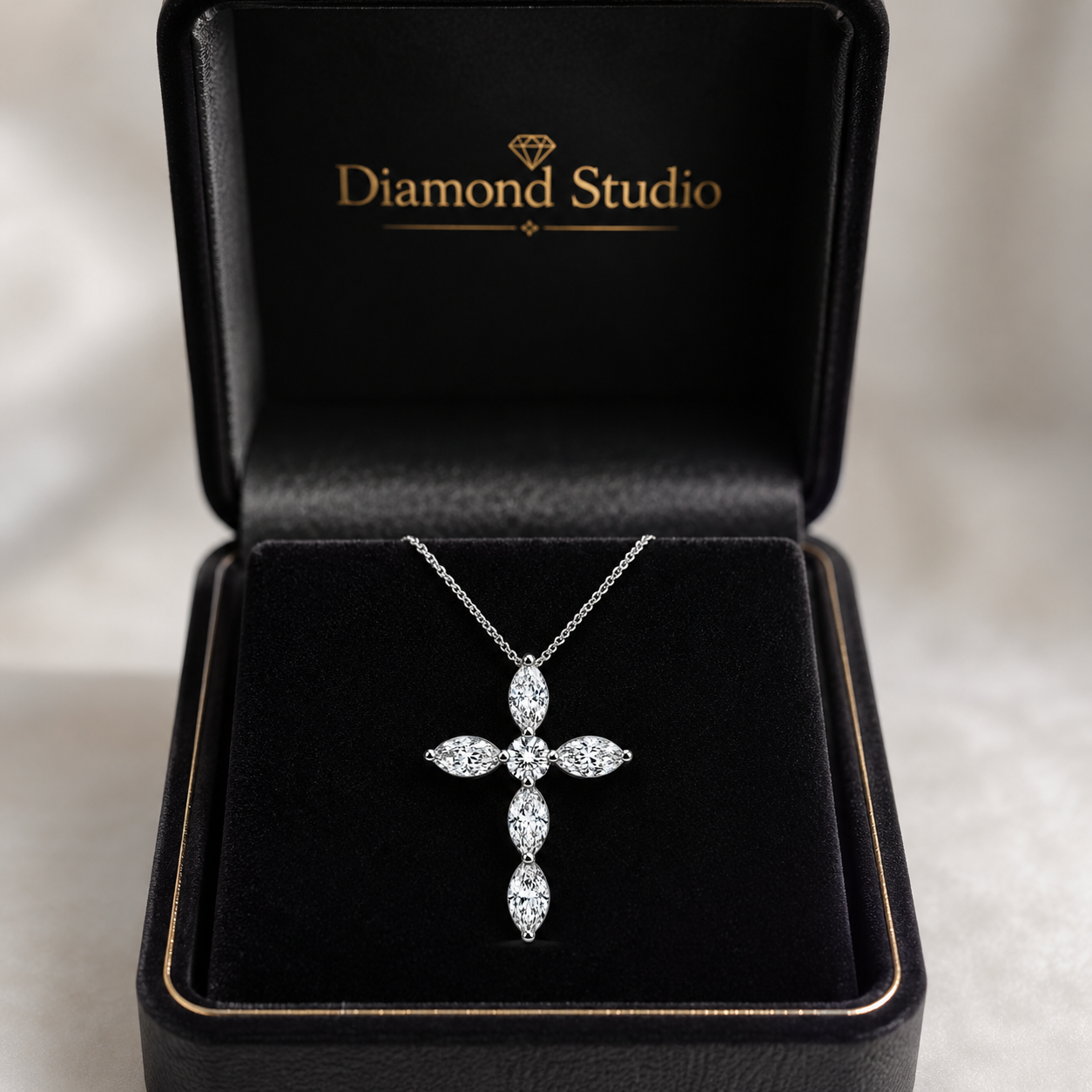 14K White Gold Marquise & Round Lab-Grown Diamond Cross Pendant (1.00 CTW – D–F / VS1–VS2)