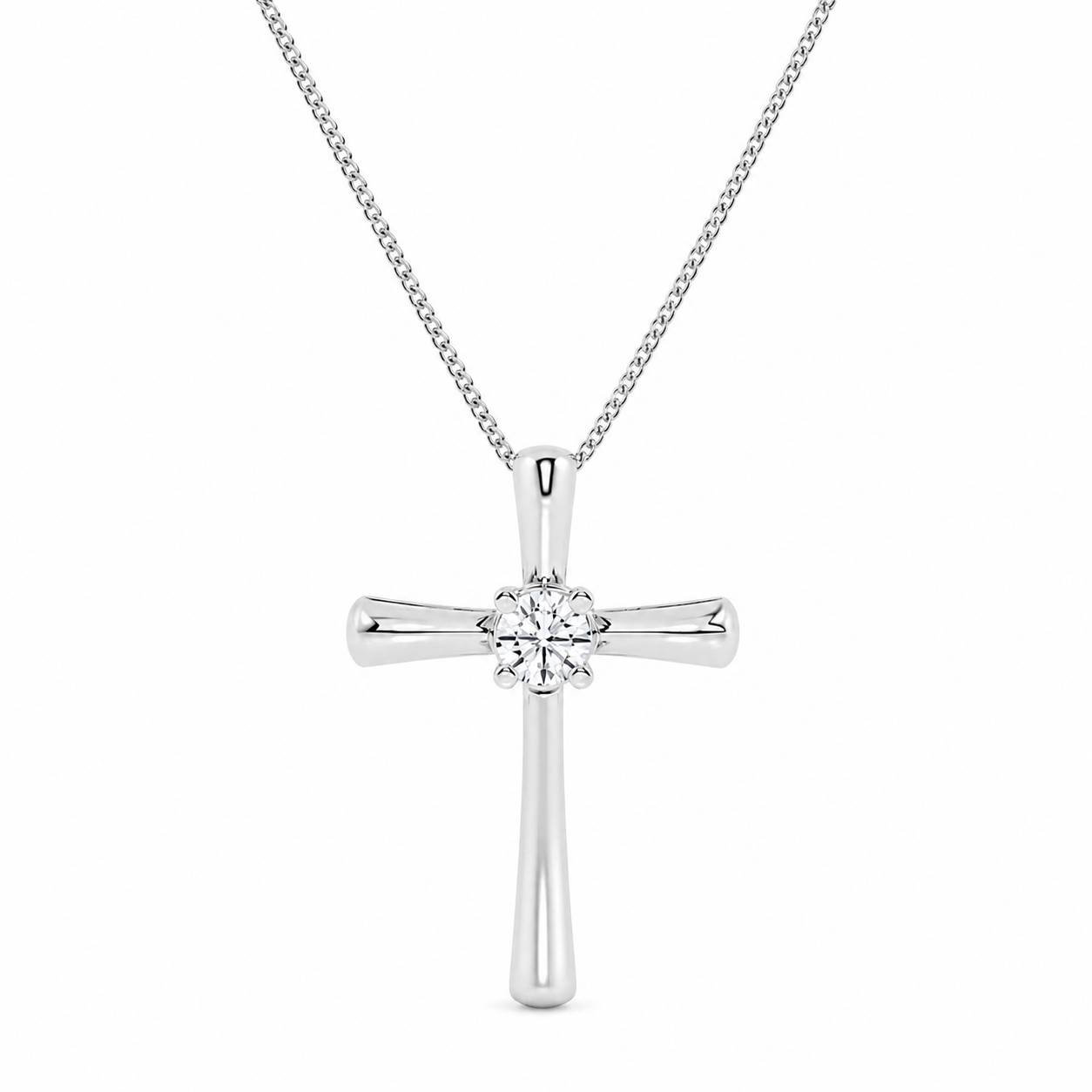14K White Gold Single Stone Cross Lab-Grown Diamond Pendant (1.00 CTW – D–F / VS1–VS2)