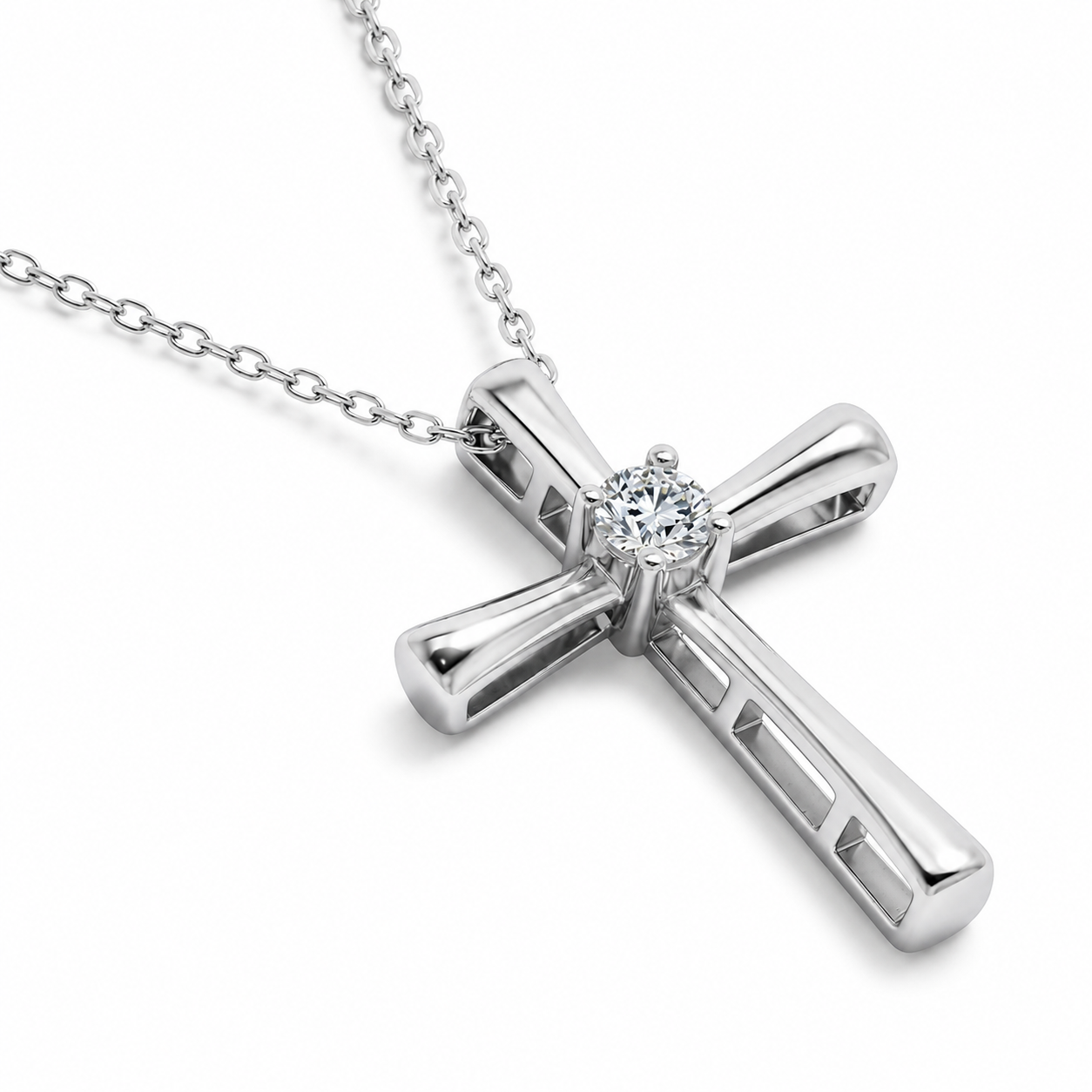 14K White Gold Single Stone Cross Lab-Grown Diamond Pendant (1.00 CTW – D–F / VS1–VS2)