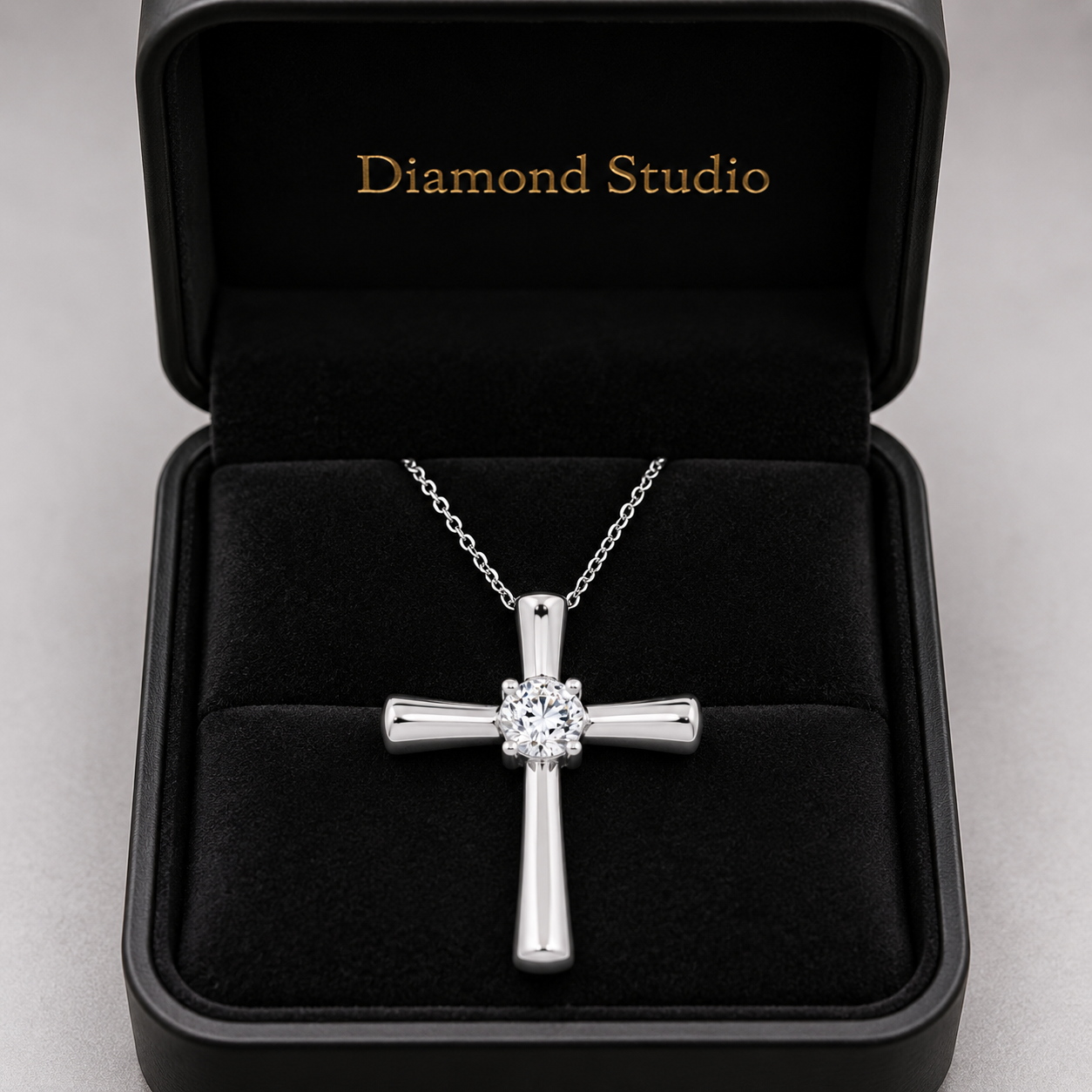 14K White Gold Single Stone Cross Lab-Grown Diamond Pendant (1.00 CTW – D–F / VS1–VS2)
