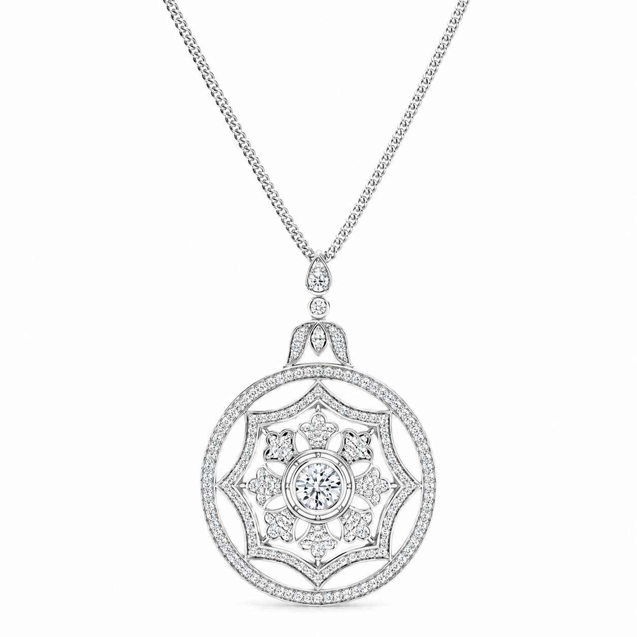 14K White Gold Vintage-Style Round Lab-Grown Diamond Pendant (2.00 CTW – D–F / VS1–VS2)