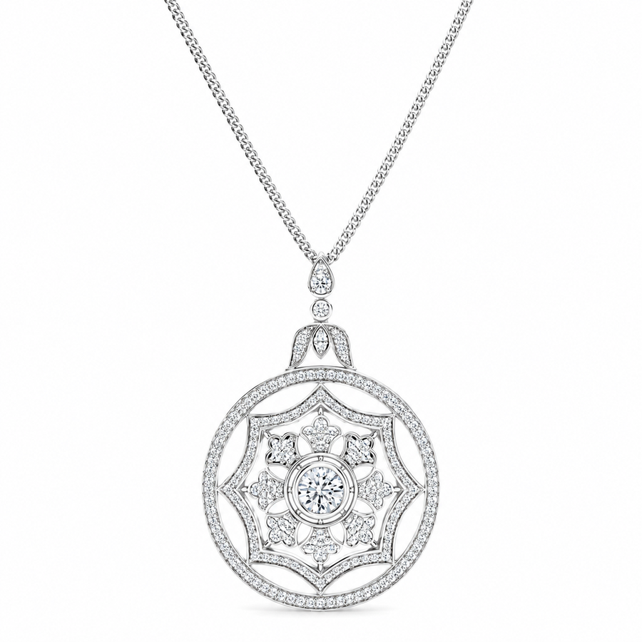 14K White Gold Vintage-Style Round Lab-Grown Diamond Pendant (2.00 CTW – D–F / VS1–VS2)