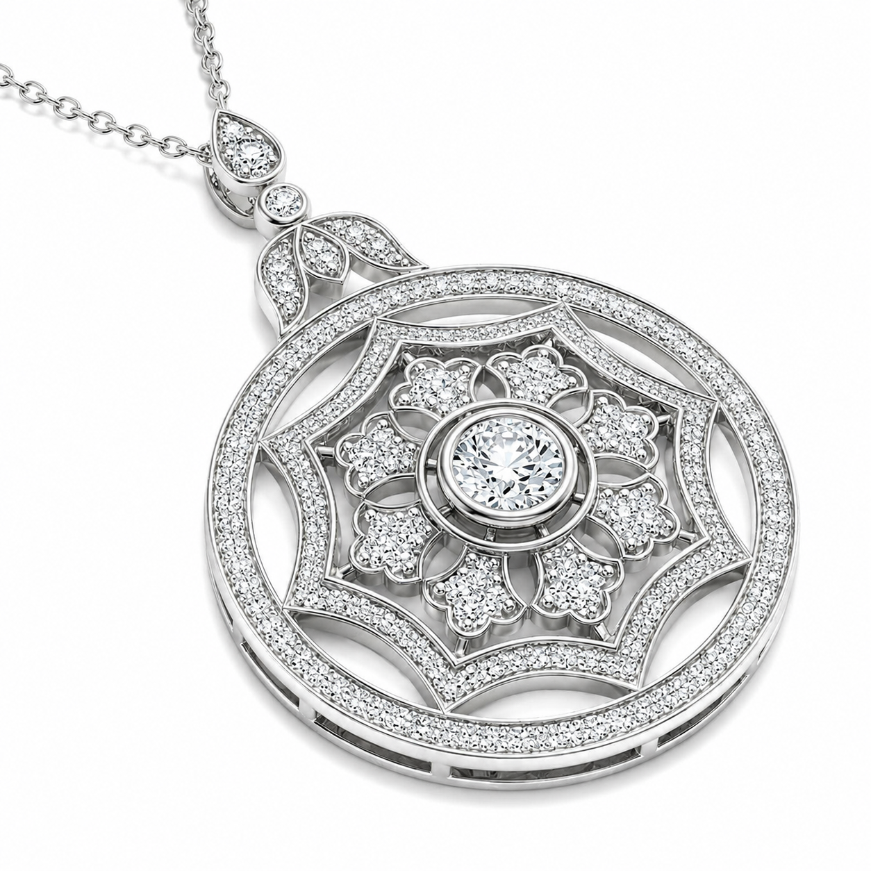 14K White Gold Vintage-Style Round Lab-Grown Diamond Pendant (2.00 CTW – D–F / VS1–VS2)