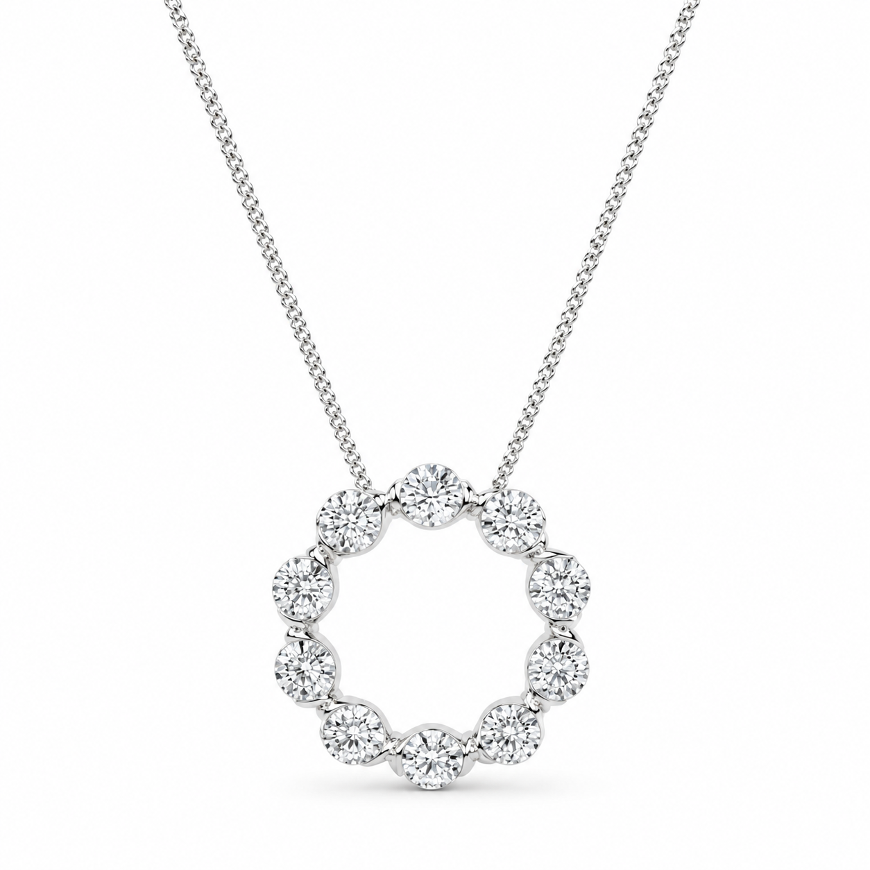 14K White Gold Circle Lab-Grown Diamond Pendant (2.00 CTW – D–F / VS1–VS2)