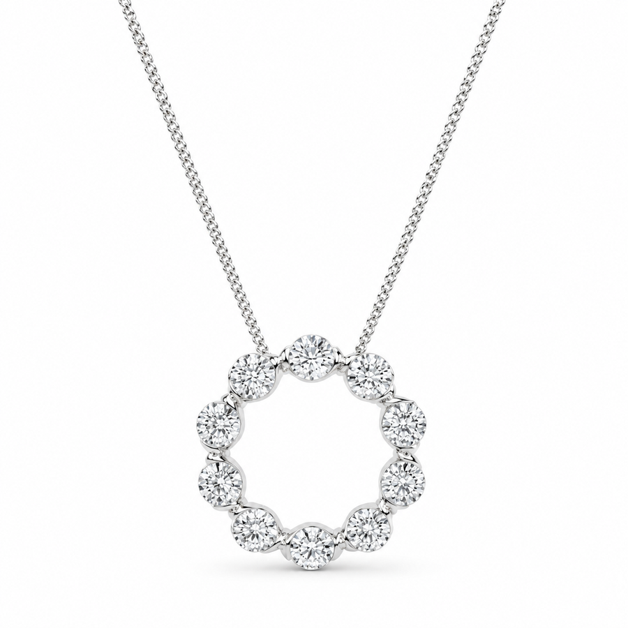 14K White Gold Circle Lab-Grown Diamond Pendant (2.00 CTW – D–F / VS1–VS2)