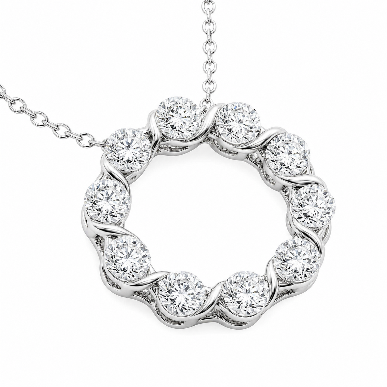 14K White Gold Circle Lab-Grown Diamond Pendant (2.00 CTW – D–F / VS1–VS2)