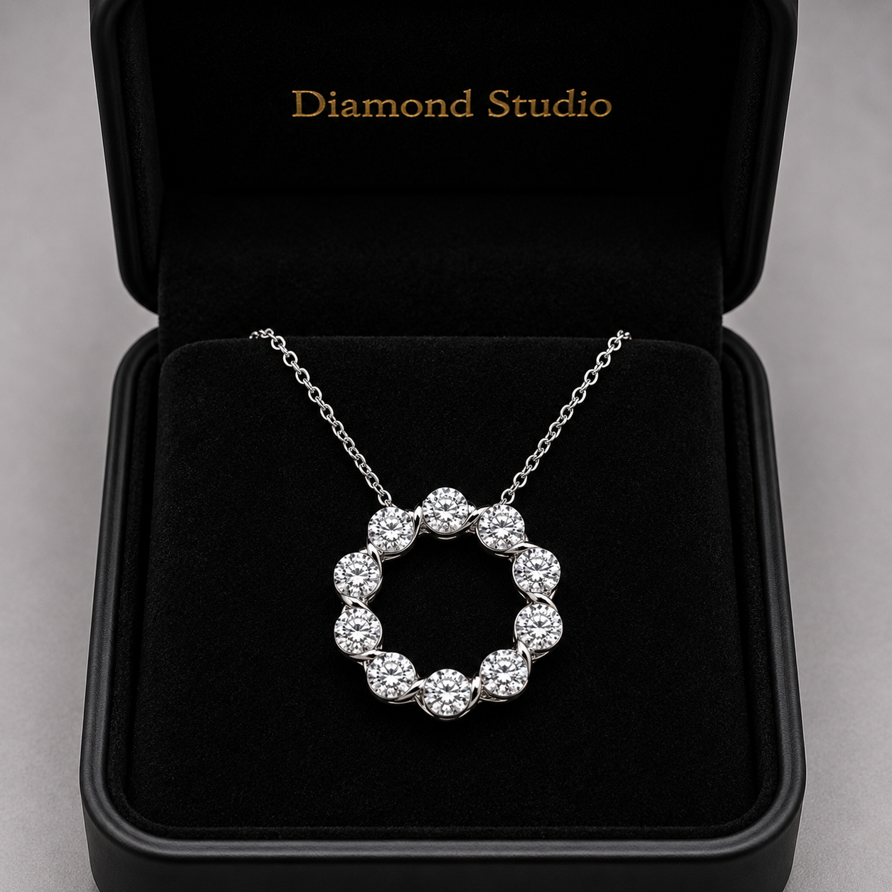 14K White Gold Circle Lab-Grown Diamond Pendant (2.00 CTW – D–F / VS1–VS2)