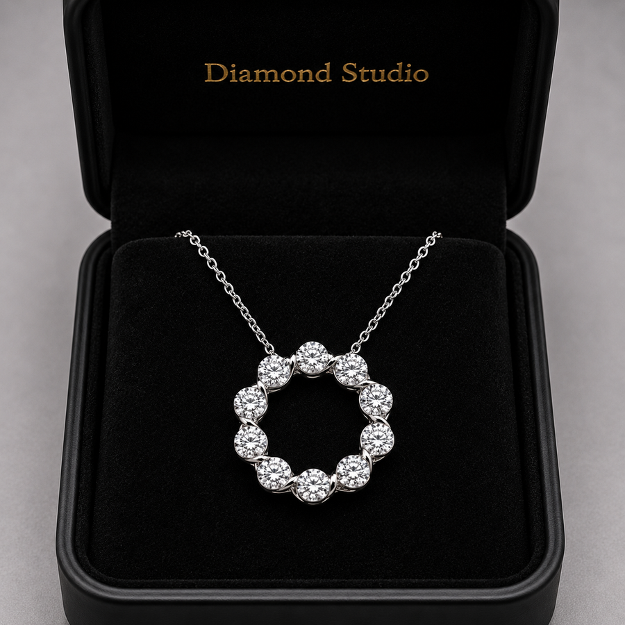 14K White Gold Circle Lab-Grown Diamond Pendant (2.00 CTW – D–F / VS1–VS2)