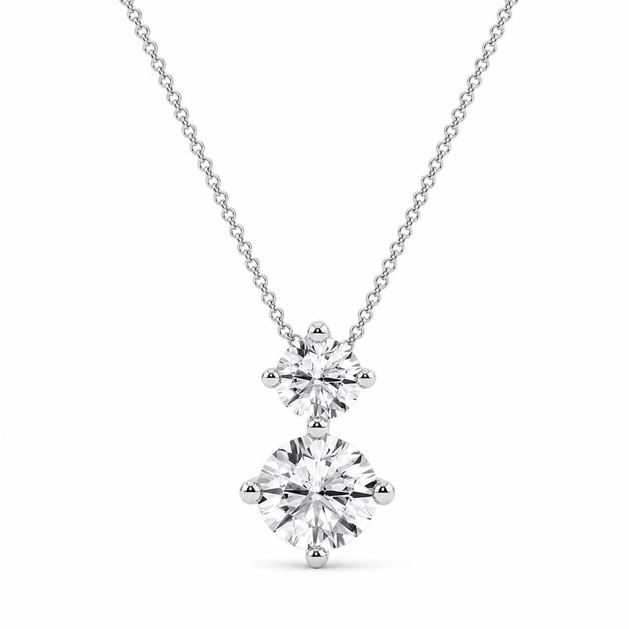14K White Gold Two-Stone Round Lab-Grown Diamond Pendant (1.00 CTW – D–F / VS1–VS2)