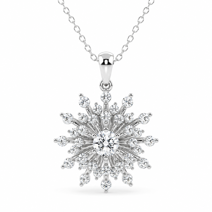14K White Gold Sunburst Lab-Grown Diamond Pendant (1.20 CTW – D–F / VS1–VS2)