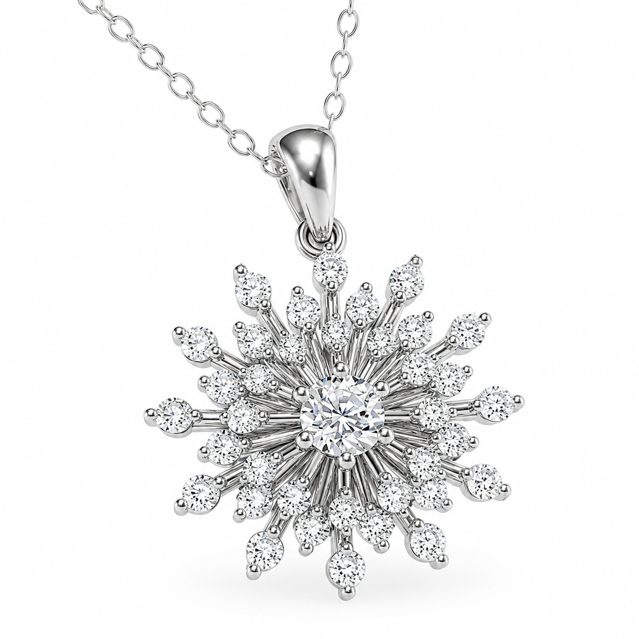 14K White Gold Sunburst Lab-Grown Diamond Pendant (1.20 CTW – D–F / VS1–VS2)
