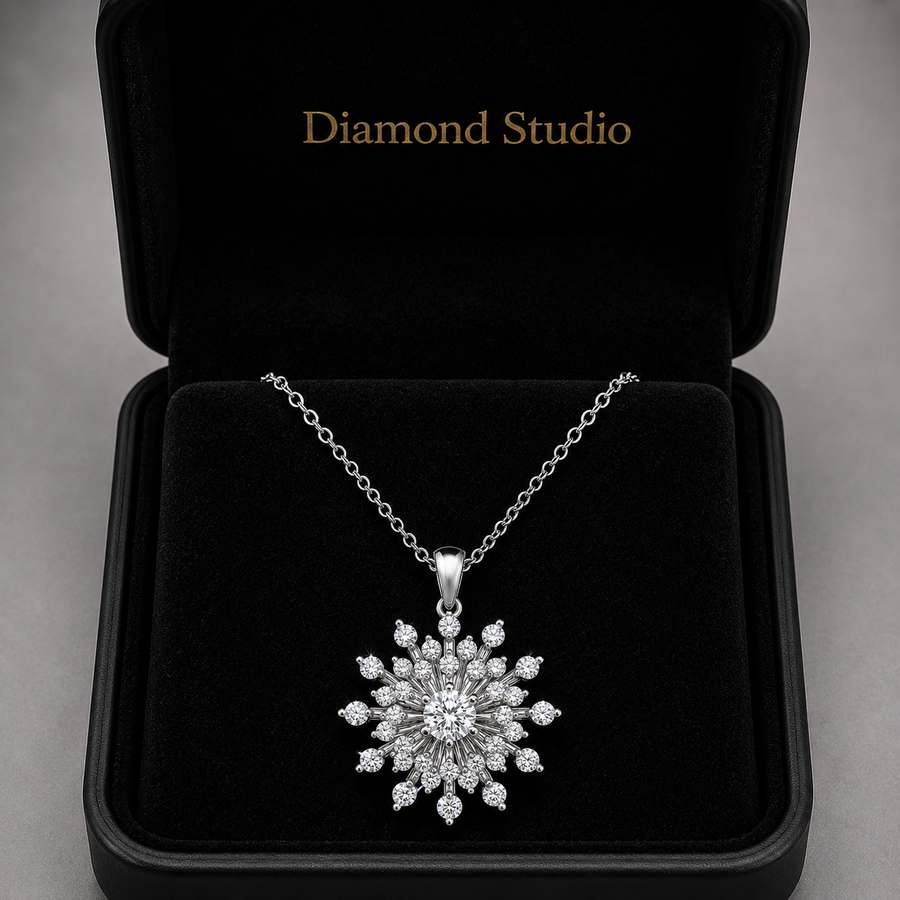 14K White Gold Sunburst Lab-Grown Diamond Pendant (1.20 CTW – D–F / VS1–VS2)