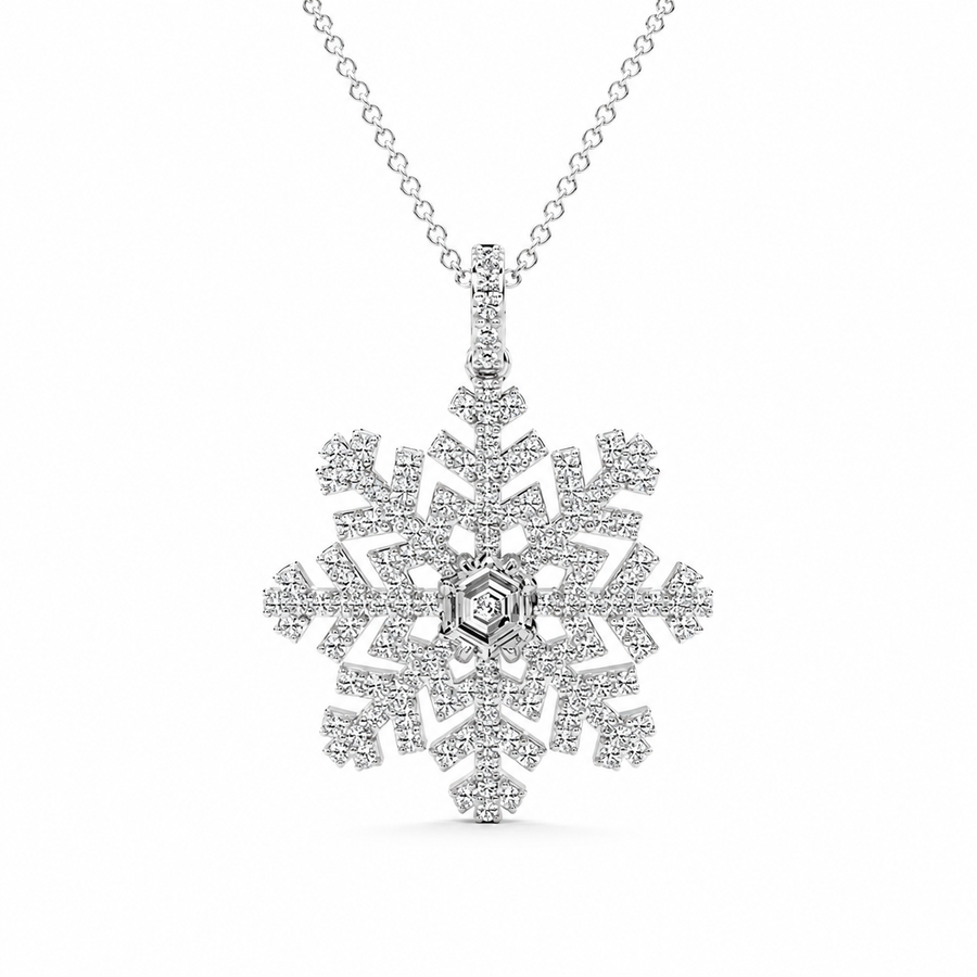 14K White Gold Hexagon Snowflake Lab-Grown Diamond Pendant (1.50 CTW – D–F / VS1–VS2)