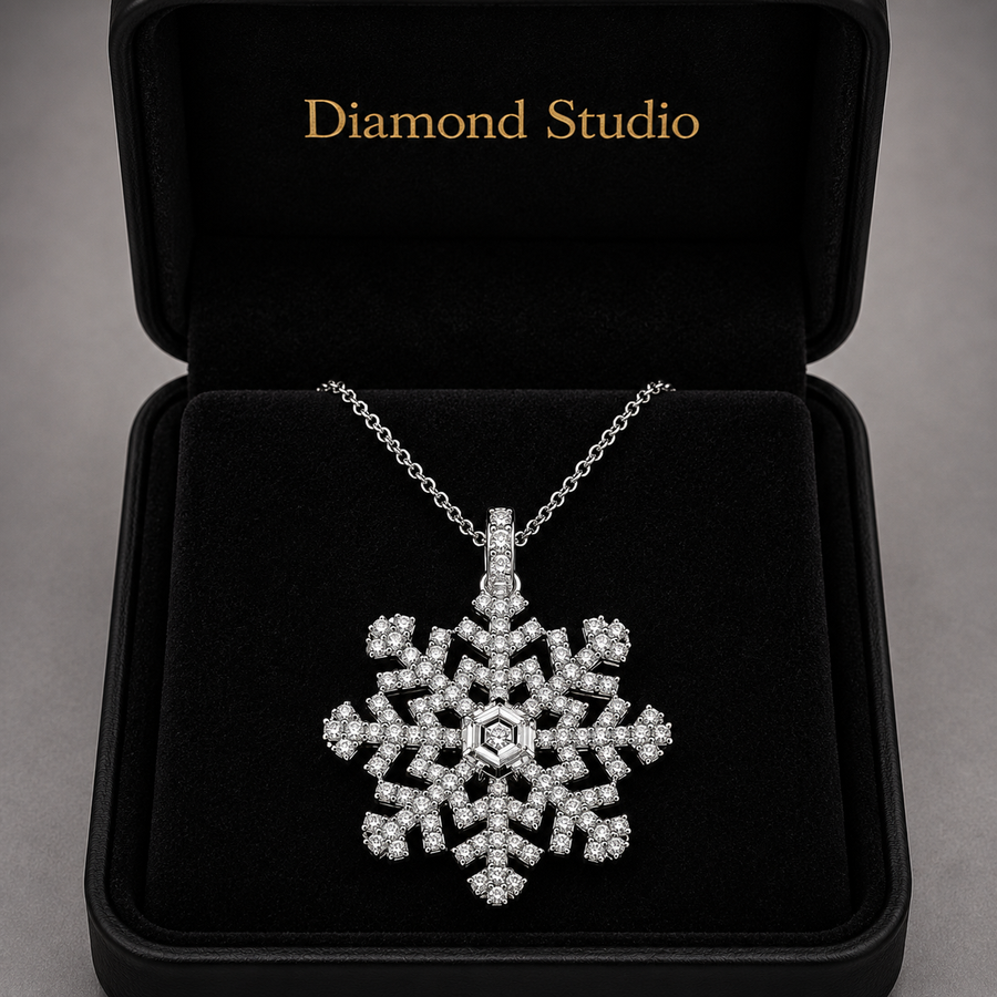 14K White Gold Hexagon Snowflake Lab-Grown Diamond Pendant (1.50 CTW – D–F / VS1–VS2)