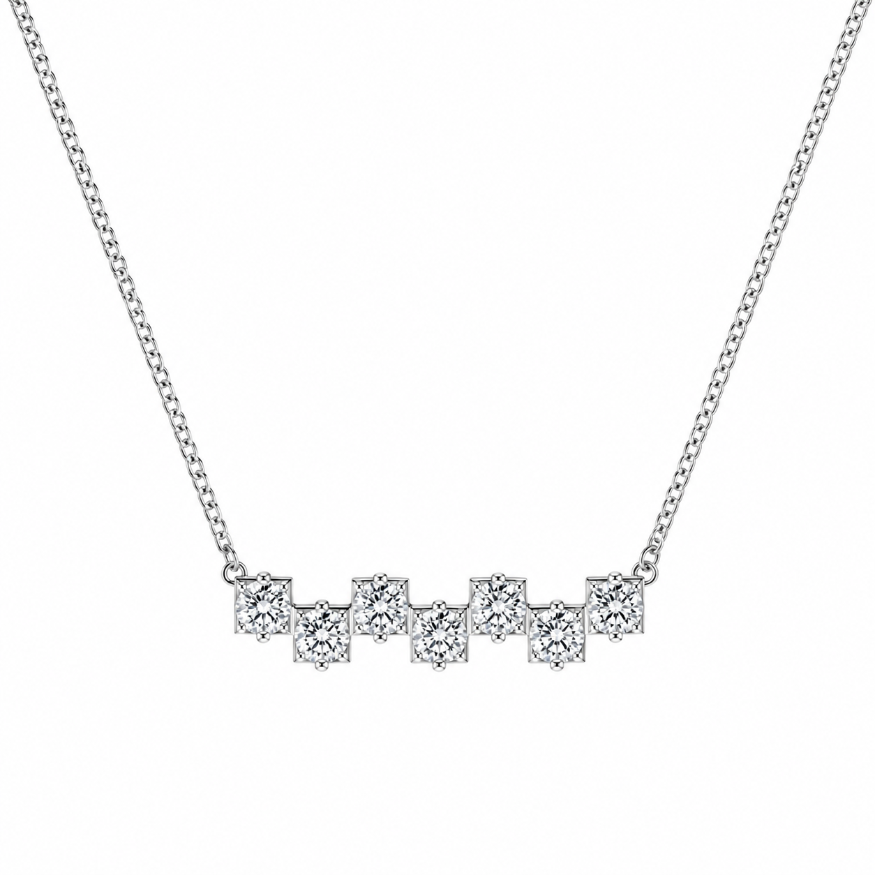 14K White Gold Princess-Cut Seven Stone Lab-Grown Diamond Pendant (1.75 CTW – D–F / VS1–VS2)