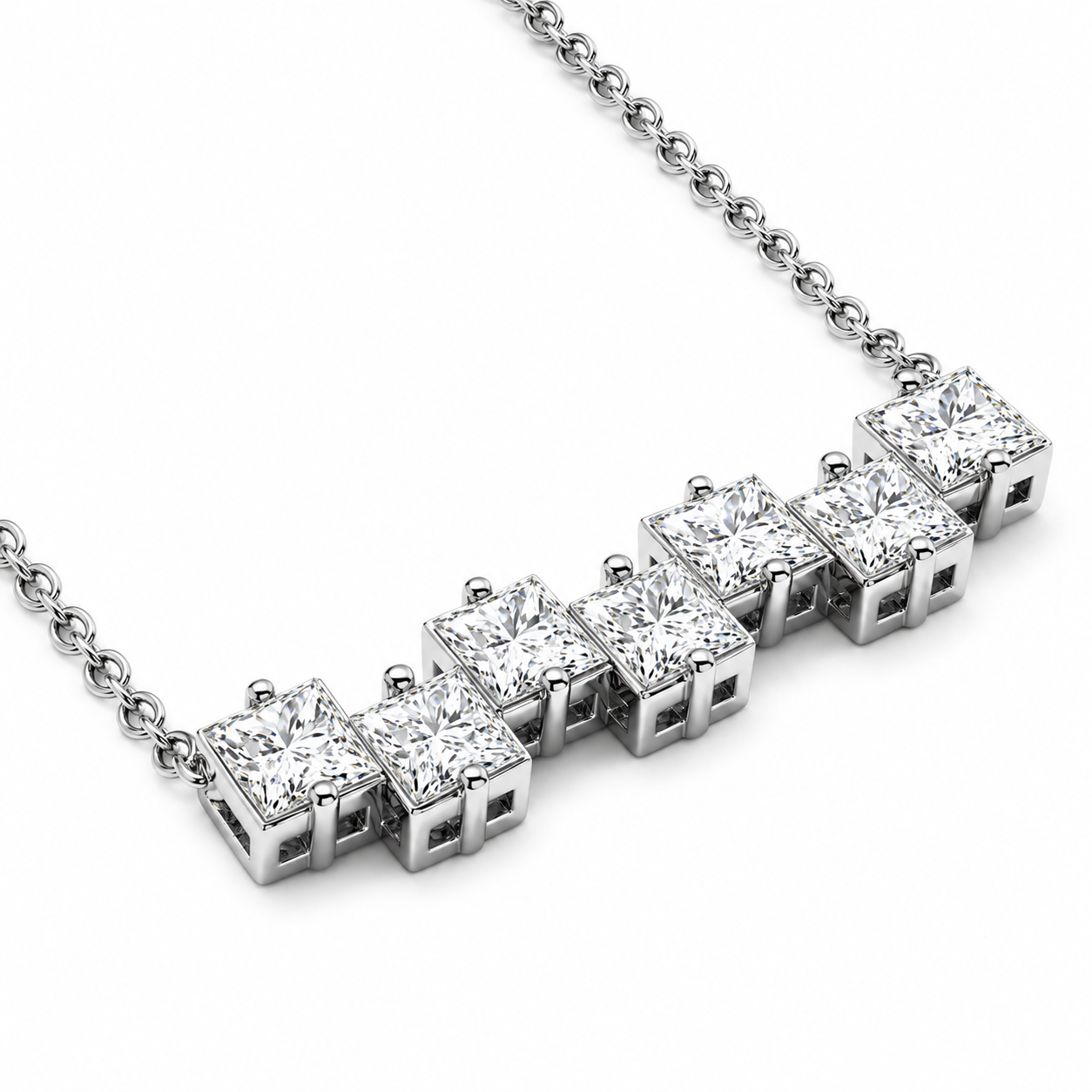14K White Gold Princess-Cut Seven Stone Lab-Grown Diamond Pendant (1.75 CTW – D–F / VS1–VS2)