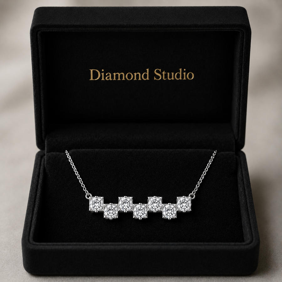 14K White Gold Princess-Cut Seven Stone Lab-Grown Diamond Pendant (1.75 CTW – D–F / VS1–VS2)