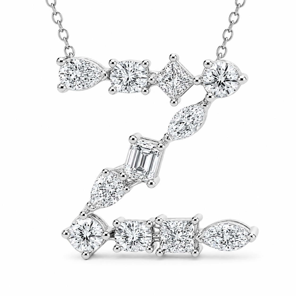 14K White Gold Multi-Shape “Z” Initial Lab-Grown Diamond Pendant (1.45 CTW – D–F / VS1–VS2)