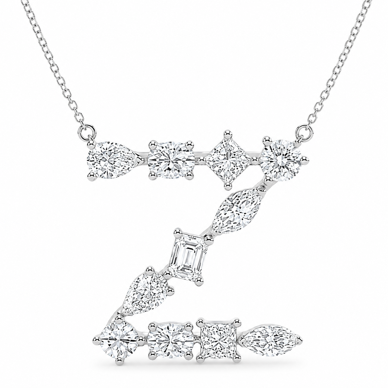 14K White Gold Multi-Shape “Z” Initial Lab-Grown Diamond Pendant (1.45 CTW – D–F / VS1–VS2)
