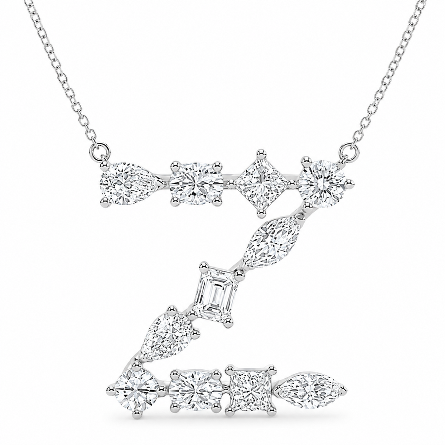 14K White Gold Multi-Shape “Z” Initial Lab-Grown Diamond Pendant (1.45 CTW – D–F / VS1–VS2)