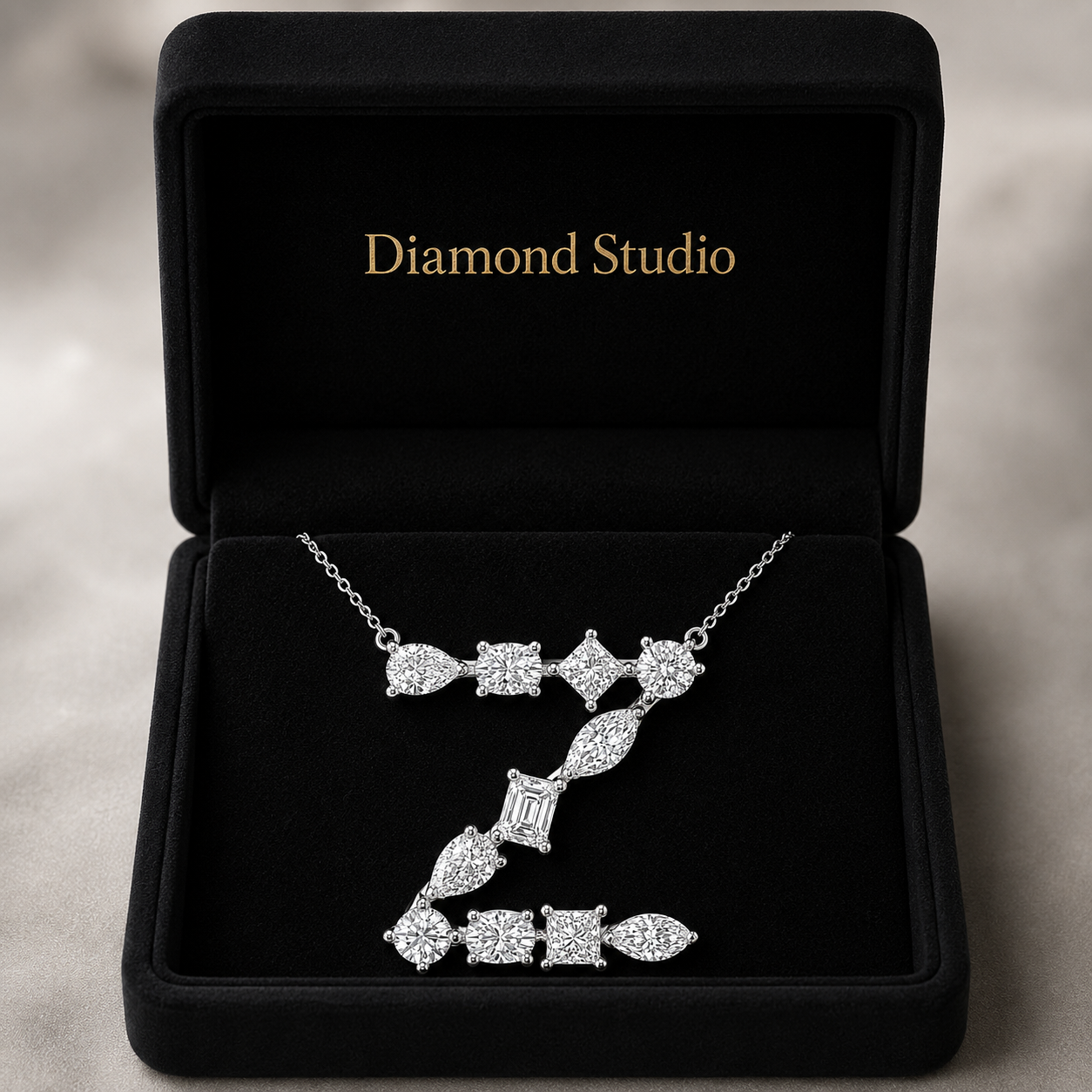 14K White Gold Multi-Shape “Z” Initial Lab-Grown Diamond Pendant (1.45 CTW – D–F / VS1–VS2)