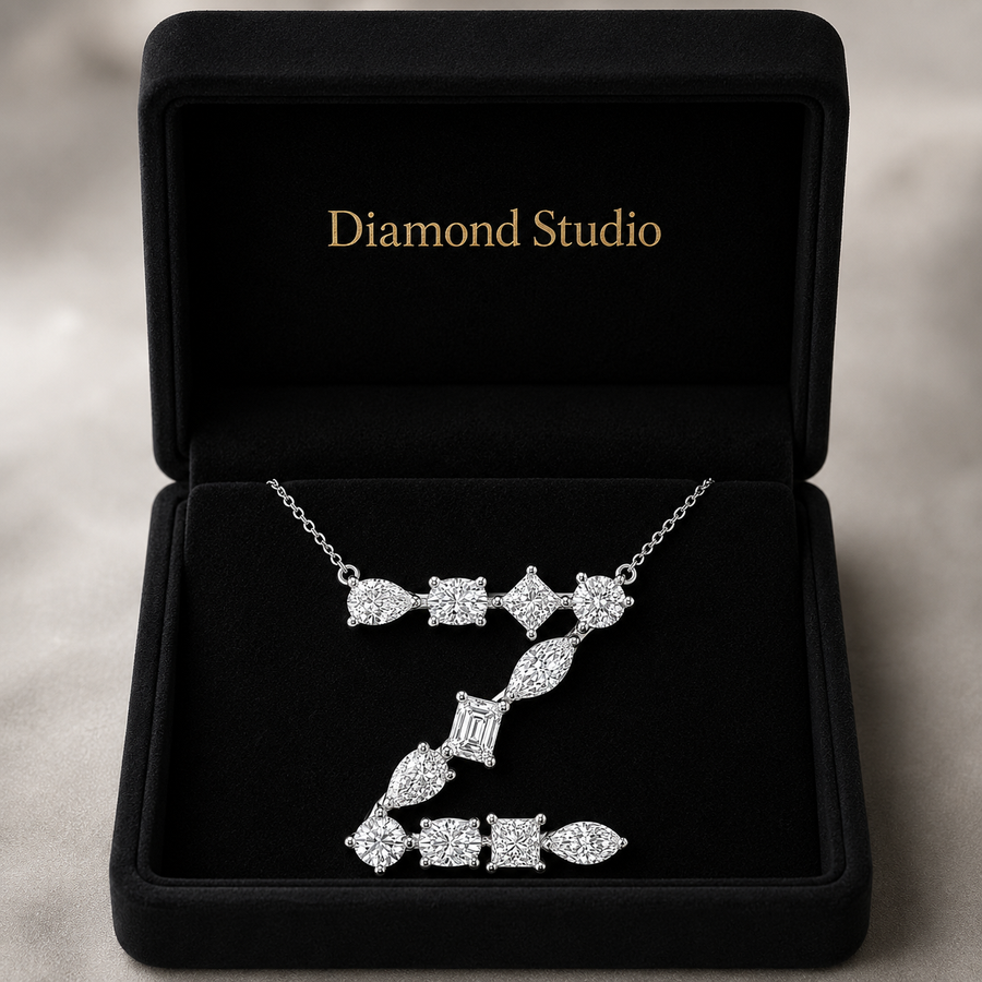 14K White Gold Multi-Shape “Z” Initial Lab-Grown Diamond Pendant (1.45 CTW – D–F / VS1–VS2)