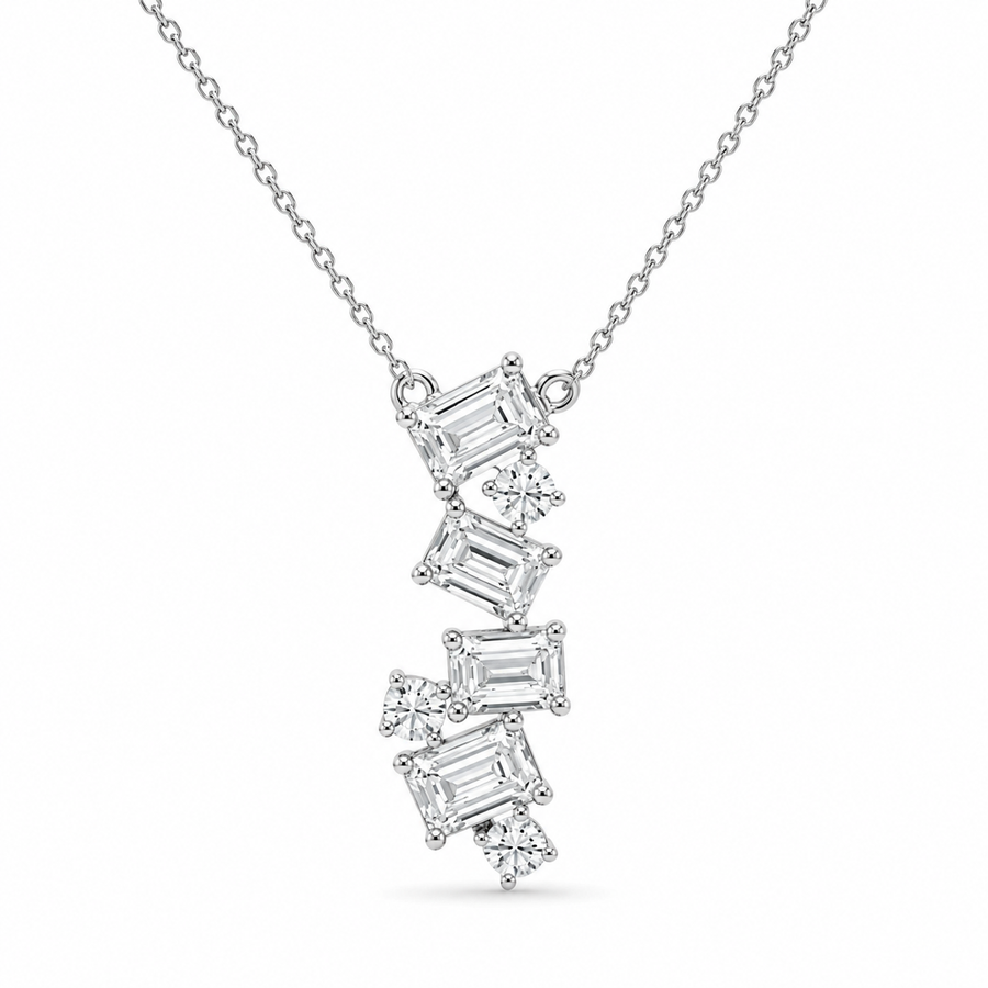 14K White Gold Emerald & Round Lab-Grown Diamond Cascade Pendant (1.10 CTW – D–F / VS1–VS2)