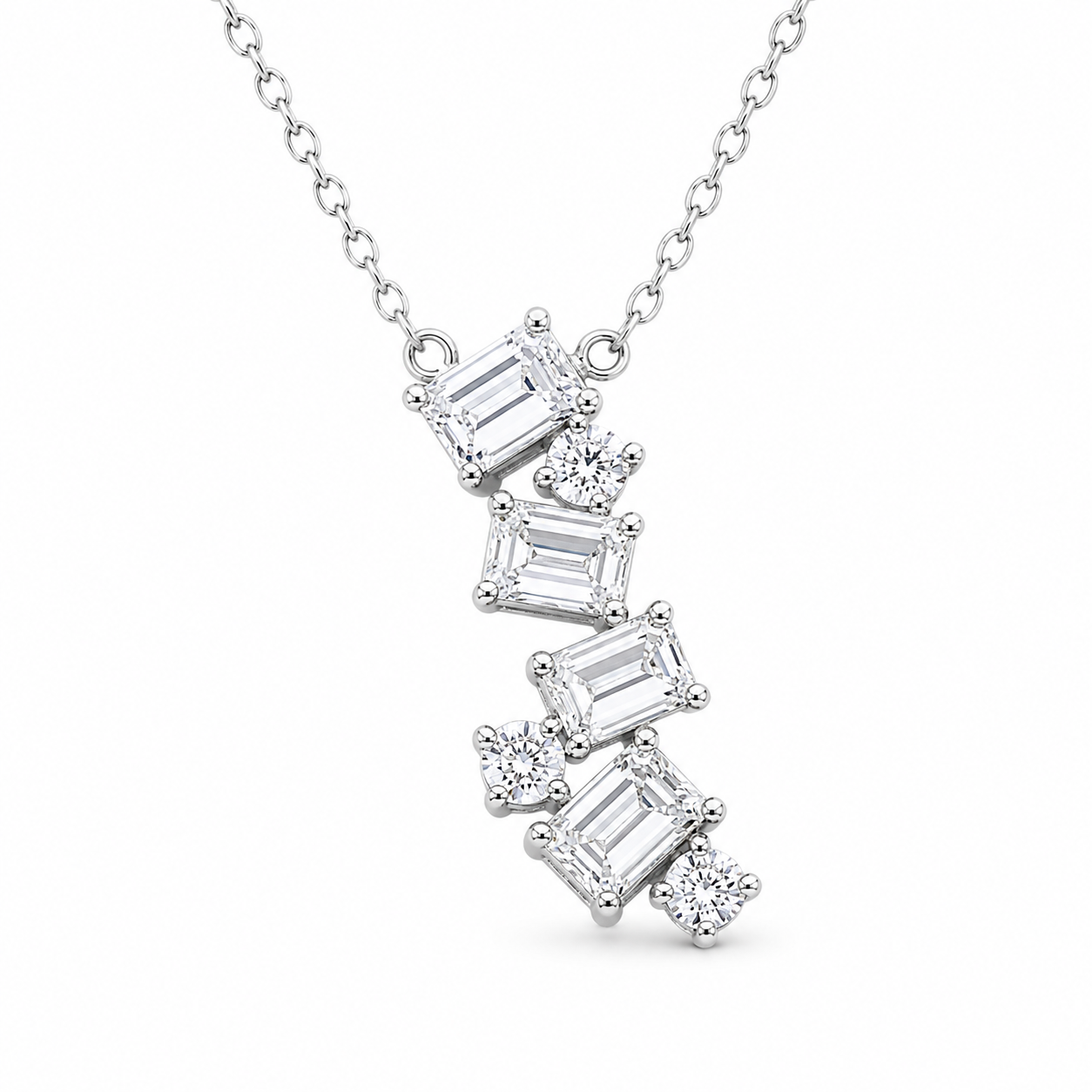 14K White Gold Emerald & Round Lab-Grown Diamond Cascade Pendant (1.10 CTW – D–F / VS1–VS2)