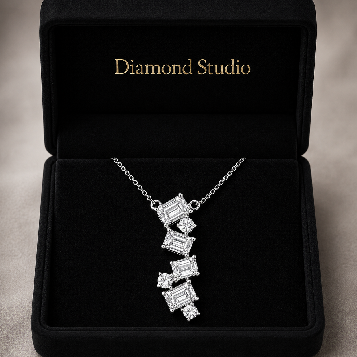 14K White Gold Emerald & Round Lab-Grown Diamond Cascade Pendant (1.10 CTW – D–F / VS1–VS2)