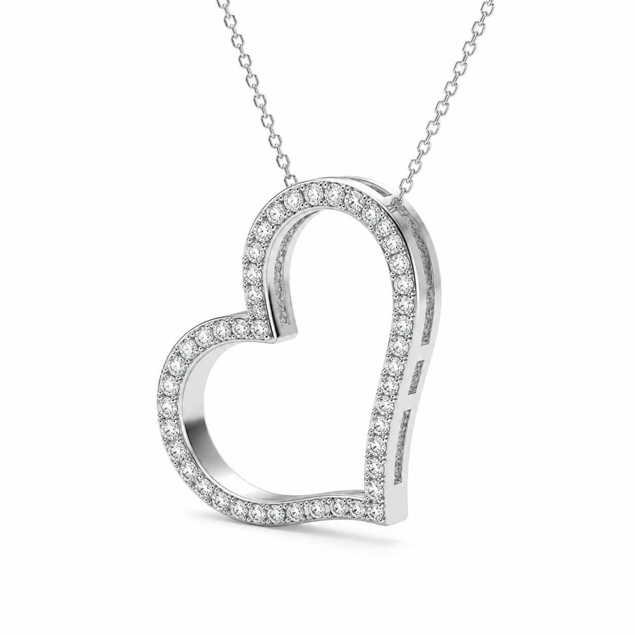 2.13 CTW Round Lab-Grown Diamond 1.5" Sideways Heart Pendant (D–F / VS1–VS2, IGI Certified)
